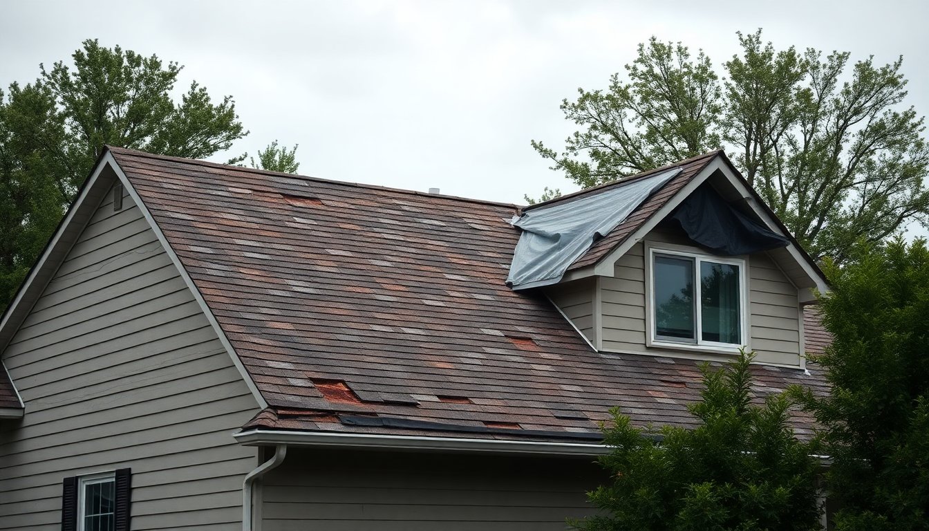Is Roof Repair Covered By Home Insurance? (2026 Guide) 2 Homeowner inspecting damaged roof shingles to determine home insurance coverage for roof repair