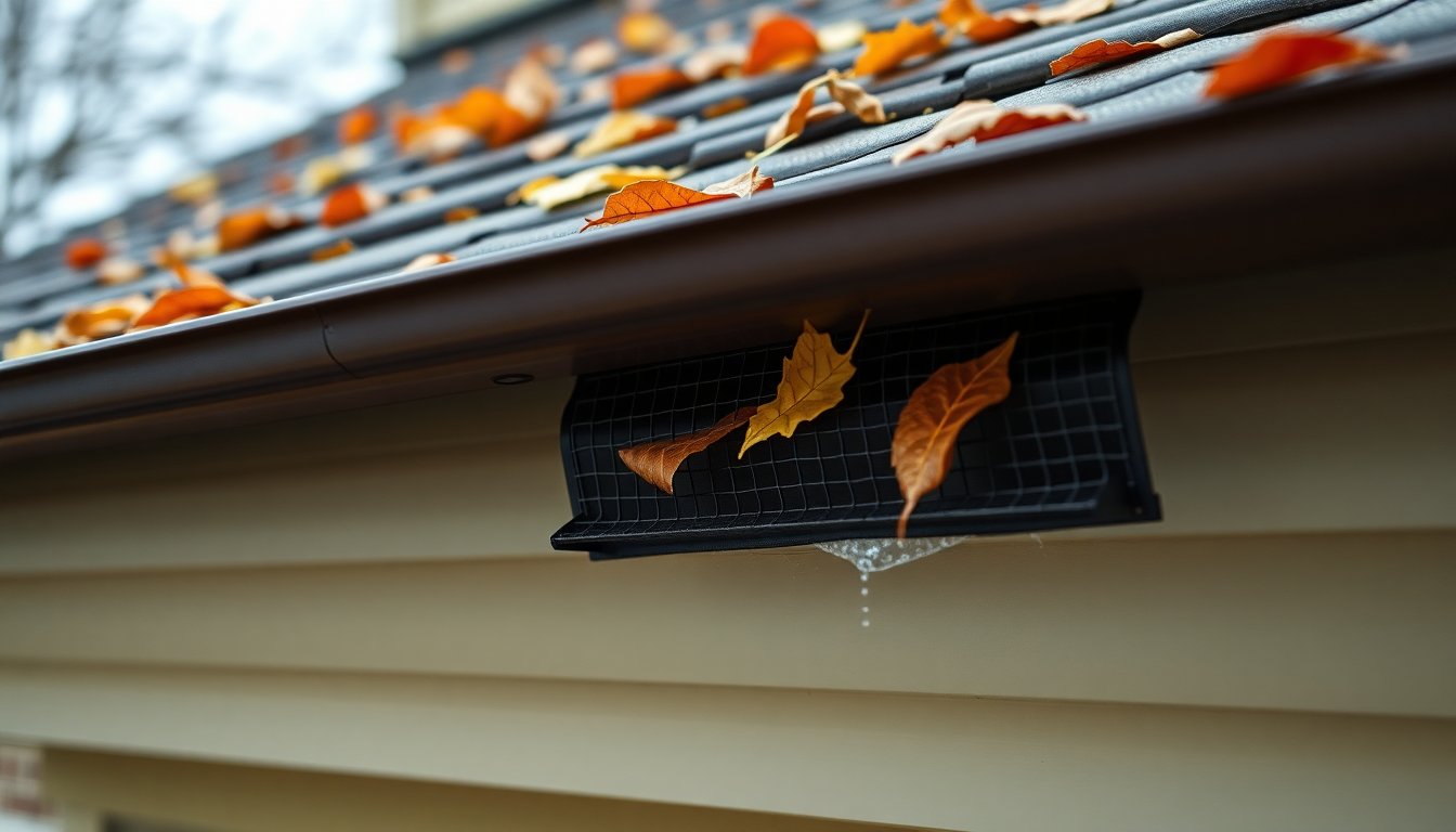 Roofer installing gutter guards on residential home showing pros and cons of gutter protection systems