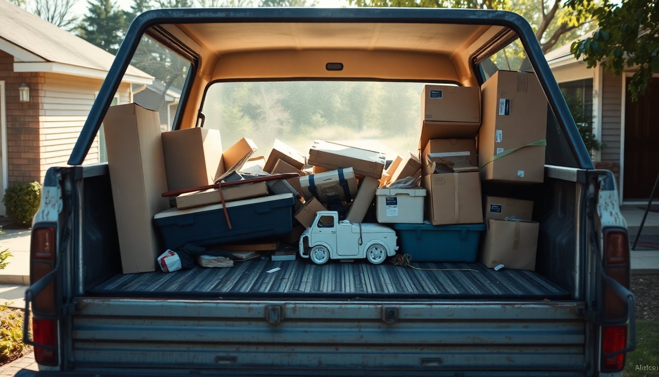 Can You Do Junk Removal With A Pickup Truck? (Complete Guide) 3 Pickup truck bed filled with junk and debris showing hauling capacity for waste removal