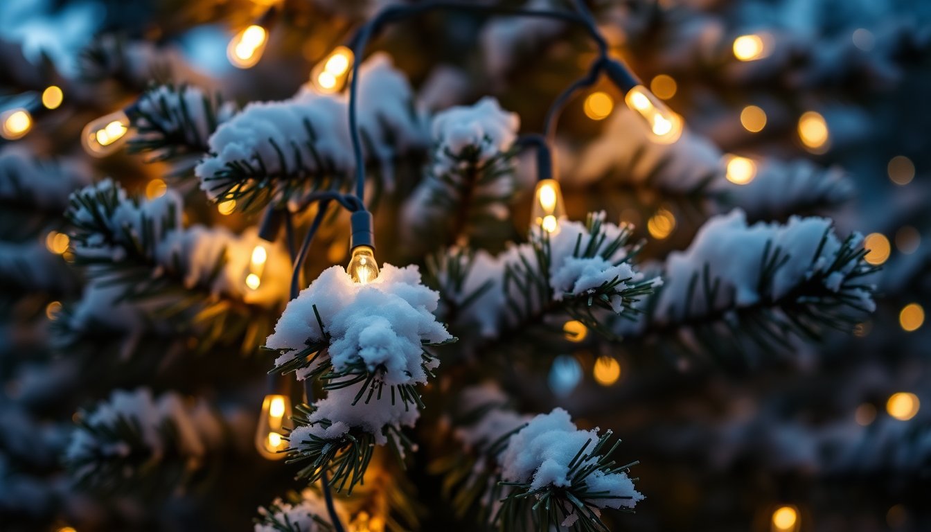 Christmas lights strung on a house at night showing their lifespan before burning out