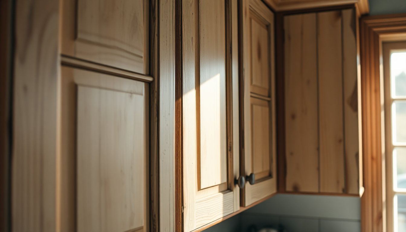 Signs Cabinets Need Antique Glaze Refinishing (Expert Guide) 3 Worn kitchen cabinets showing faded finish, chipped edges, and dull surfaces indicating the need for antique glaze refinishing.