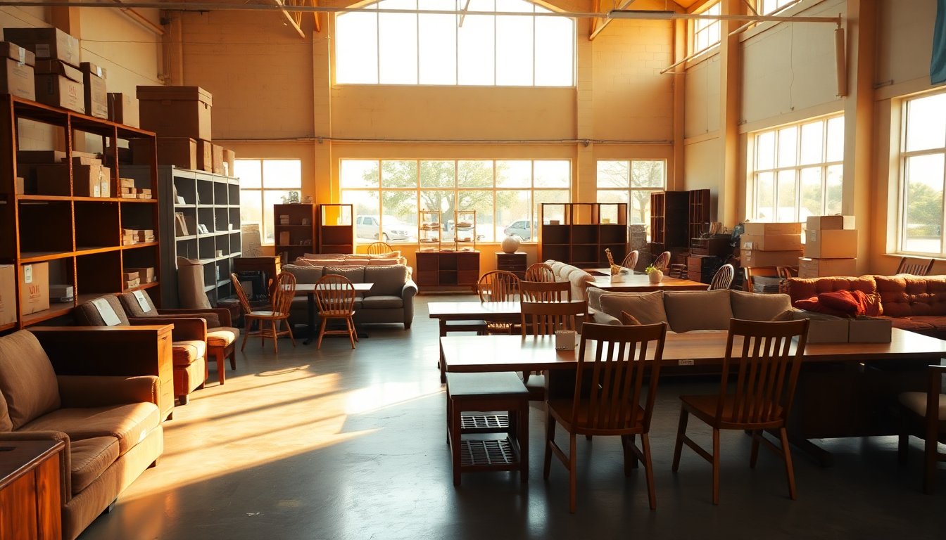 Person donating used furniture to a charity donation center for reuse.