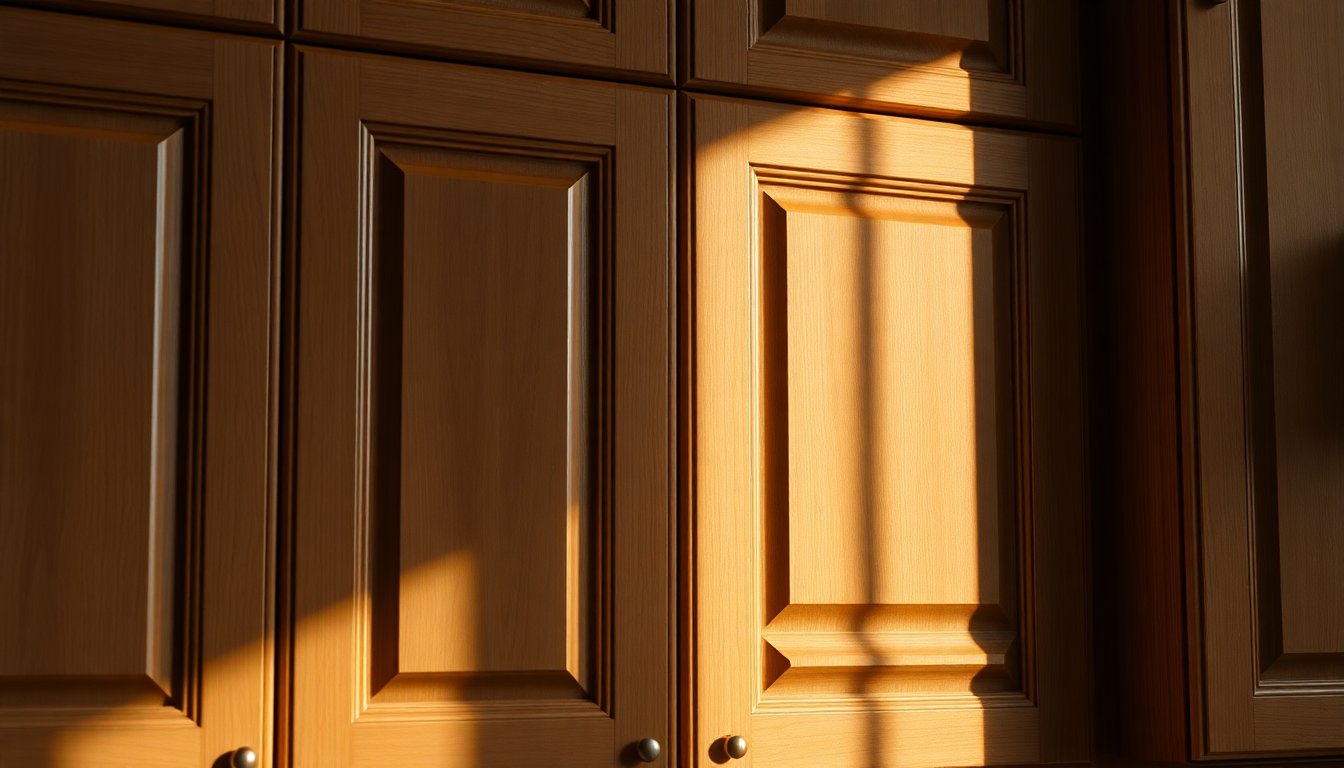 Close-up of cabinet with glaze finish highlighting detailed woodwork and antique-style depth.