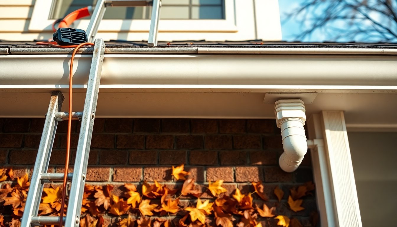 Is Professional Gutter Cleaning Worth It? (Cost & Benefits) 6 DIY homeowner on ladder cleaning gutters compared to professional gutter cleaning service worker with safety equipment