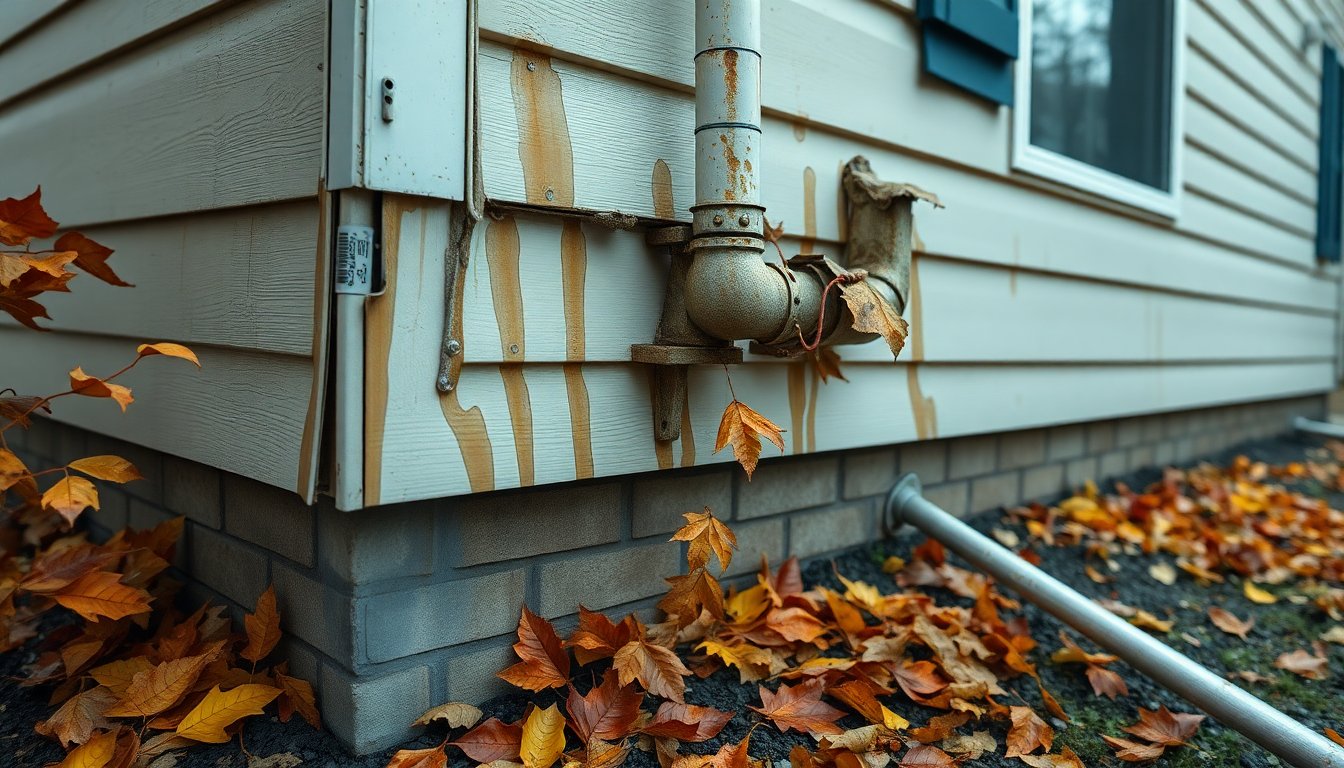 Damaged residential gutter with water leak showing common causes and repair solutions for homeowners