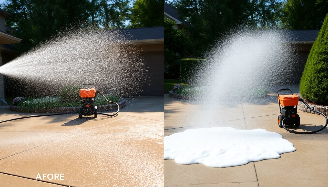What Is Difference Between Pressure Washing and Soft Washing? Complete Guide 3 Soft washing equipment spraying low-pressure cleaning solution on house exterior siding and roof