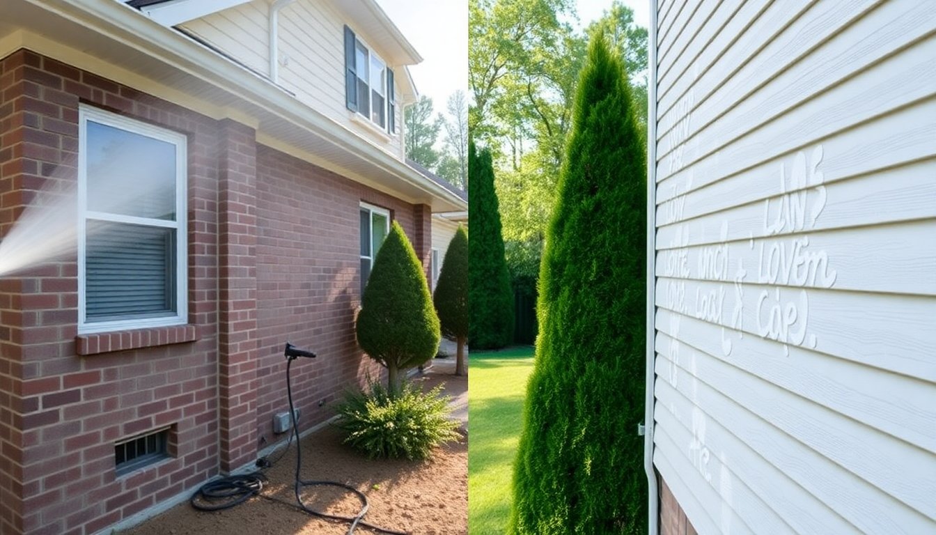 What Is Difference Between Pressure Washing and Soft Washing? Complete Guide 2 Pressure washer spraying high-pressure water to clean dirty concrete driveway surface