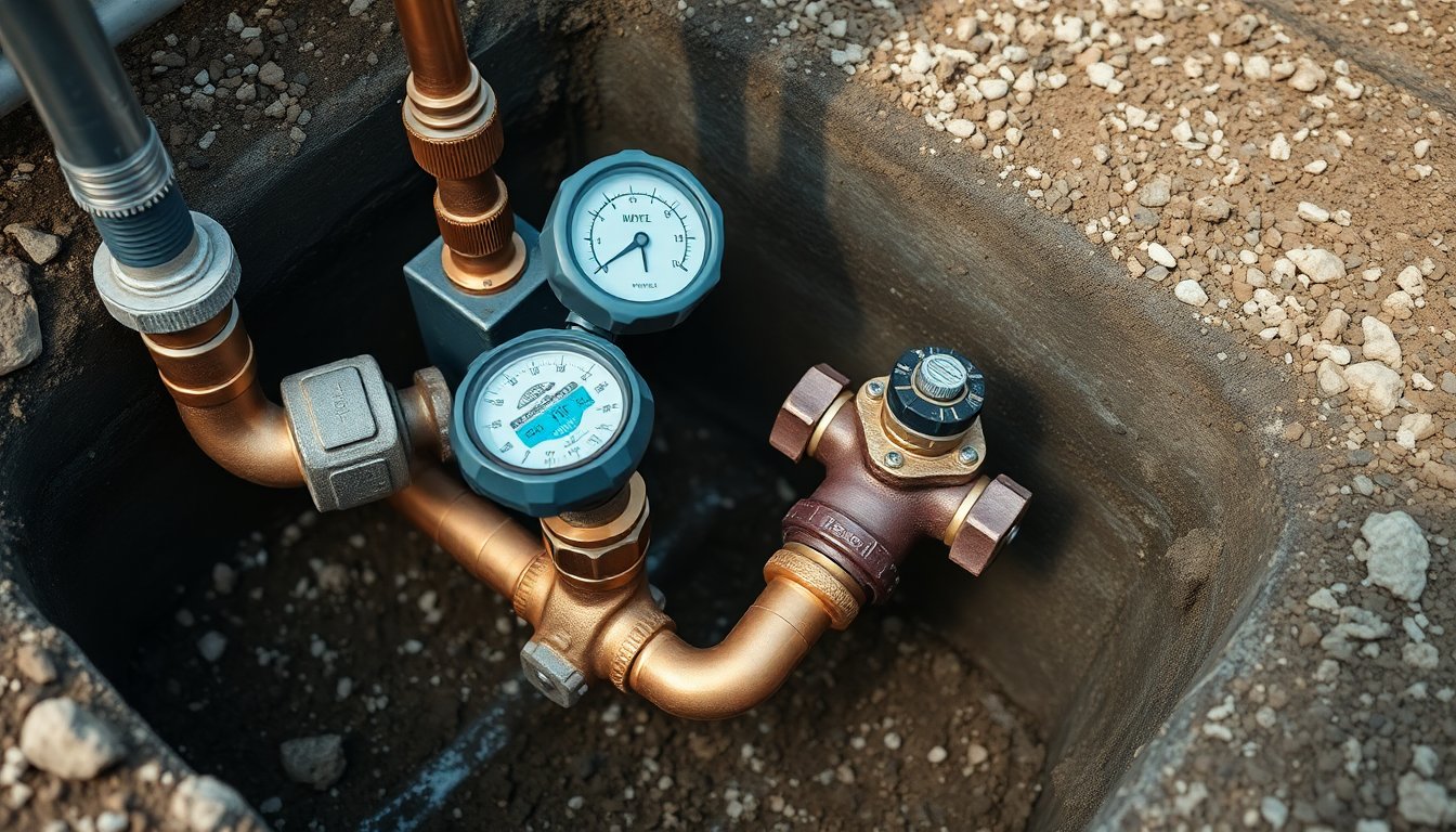 Water utility worker performing a Customer Service Inspection (CSI) on a residential water connection.